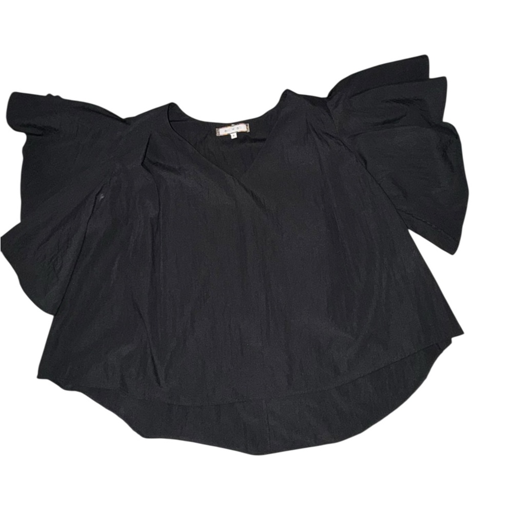 Anthropologie Eri + Ali Cotton Elegant Black Ruffle Sleeve Women's Top Size S